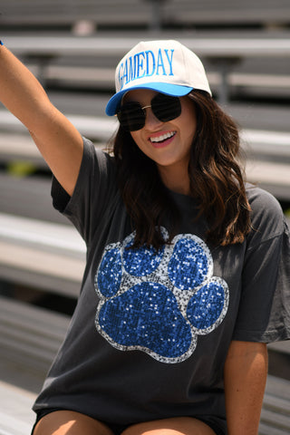 Blue & Silver Faux Glitter Paw Print Tee