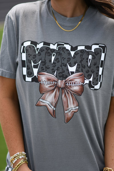 Football Mama Checkered Bow Tee