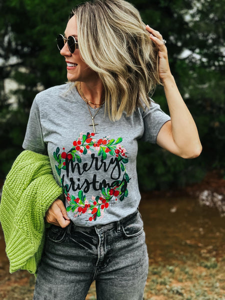 Merry Christmas Wreath Tee