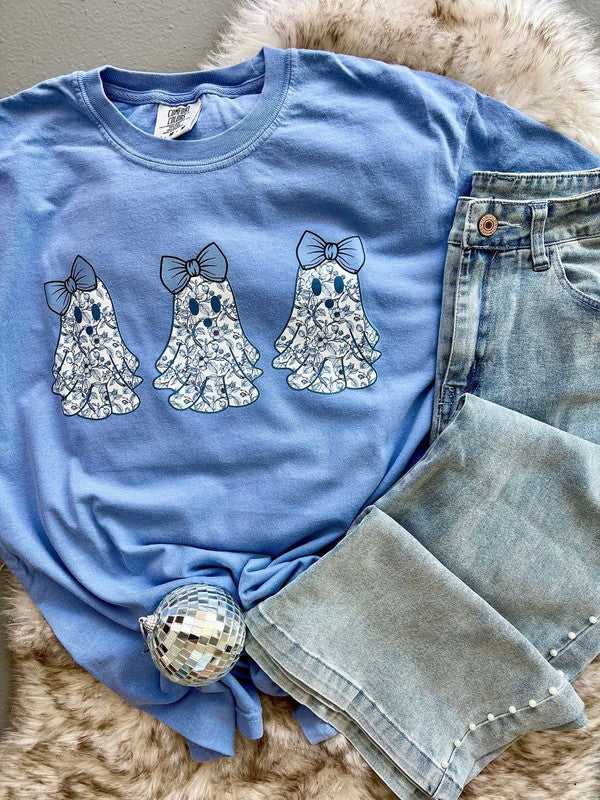 Cutesy Blue Chinoiserie Ghost Trio DTF Tee