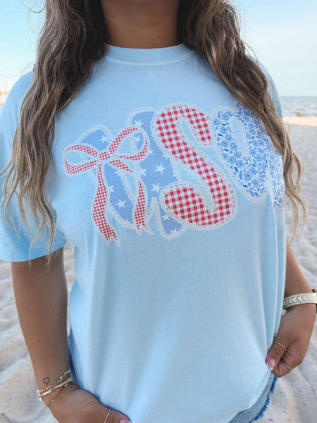 USA Lace Trim Patriotic Graphic Tee