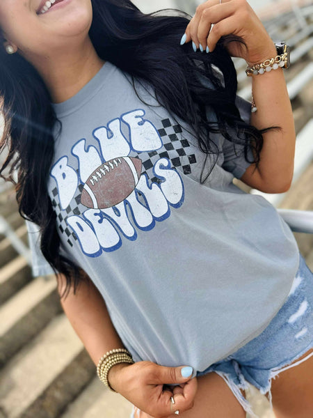 Distressed Checkered Football Mascot Tee