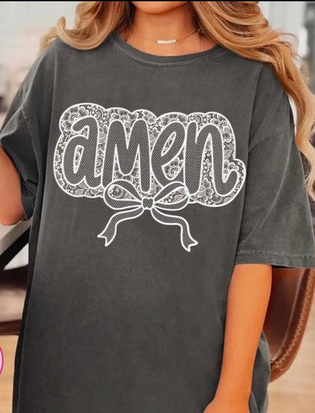 Amen Lace Bubble Bow Graphic Tee