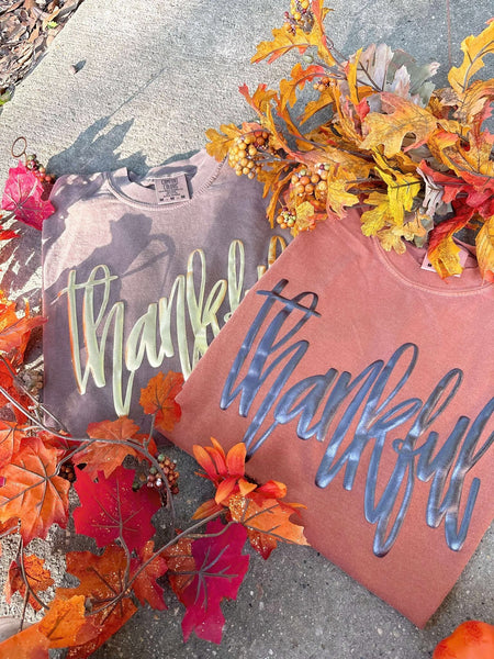 Cursive Thankful FALL06 Puff Graphic Tee