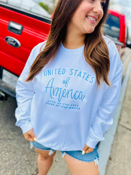 USA Land of the Free Embroidered Sweatshirt