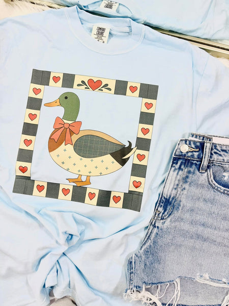 Antique Mallard Duck With Heart Border DTF Tee