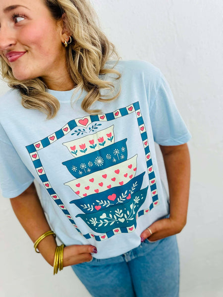 Antique Dish Stack Heart Border DTF Tee
