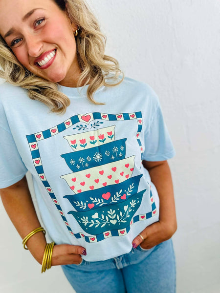 Antique Dish Stack Heart Border DTF Tee