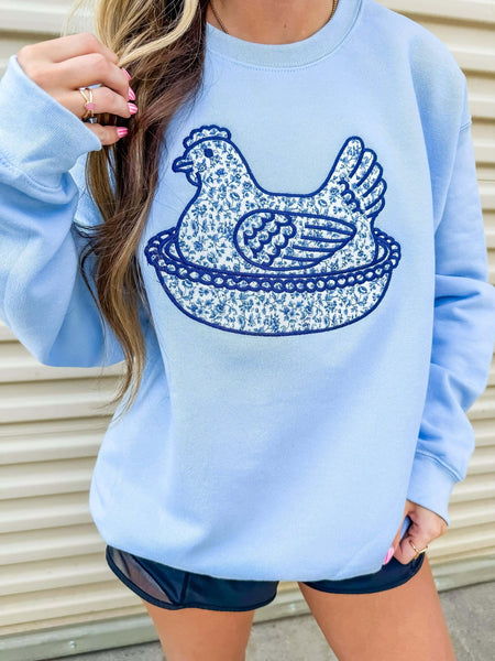 Blue Chicken Floral Applique Sweatshirt