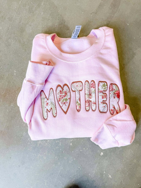 Mother Floral Pink Applique Sweatshirt