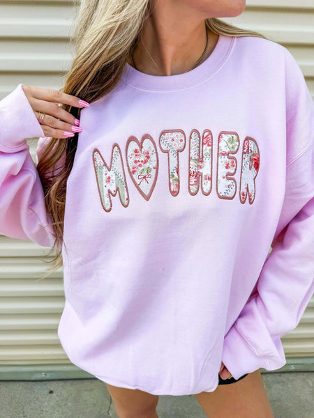 Mother Floral Pink Applique Sweatshirt