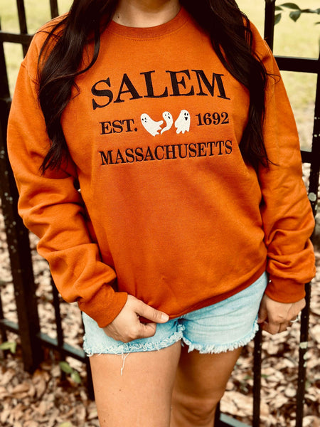 Salem Massachusetts Ghost Embroidered Sweatshirt
