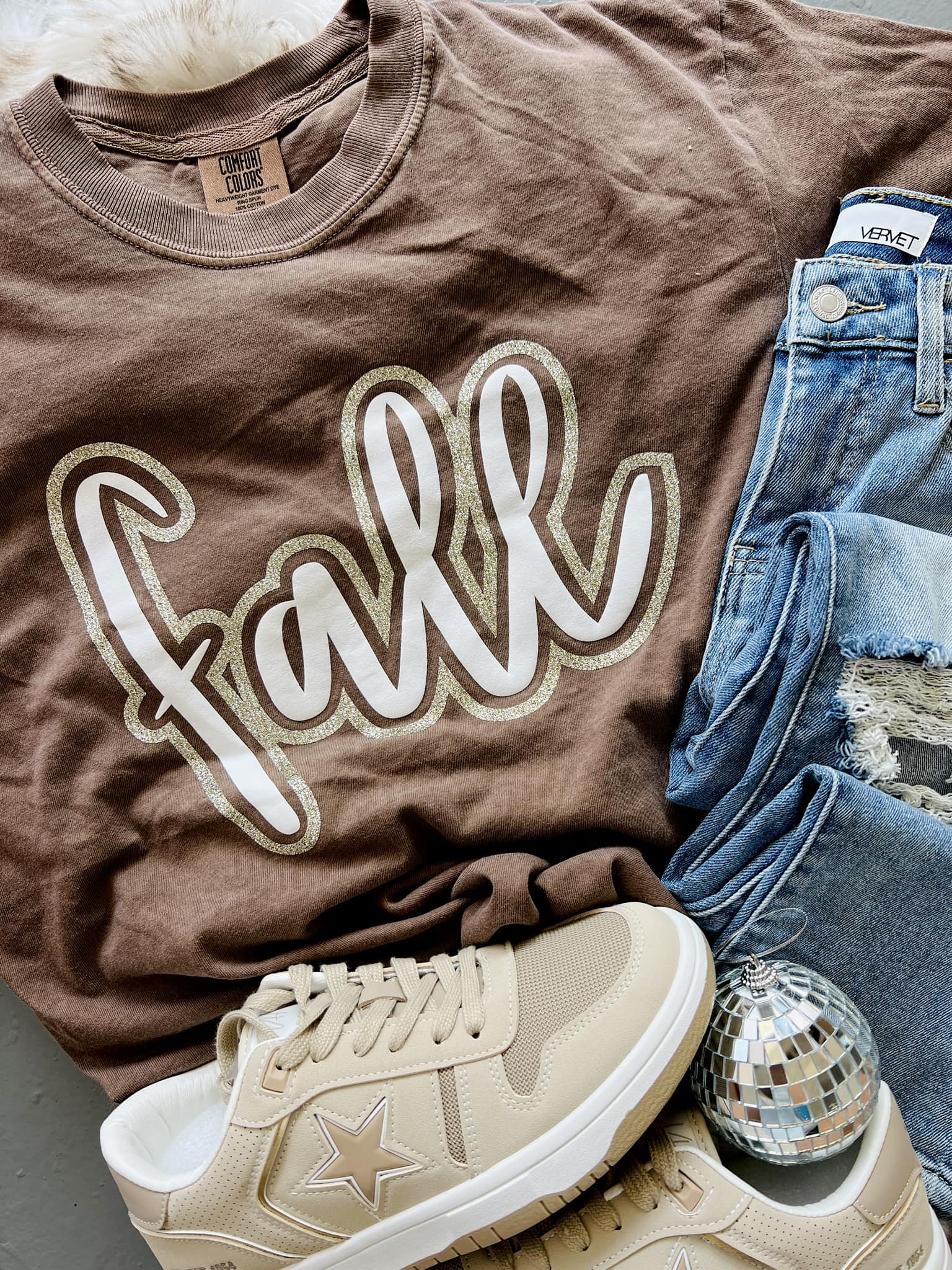 Fall Cursive Glitter Puff Combo Tee