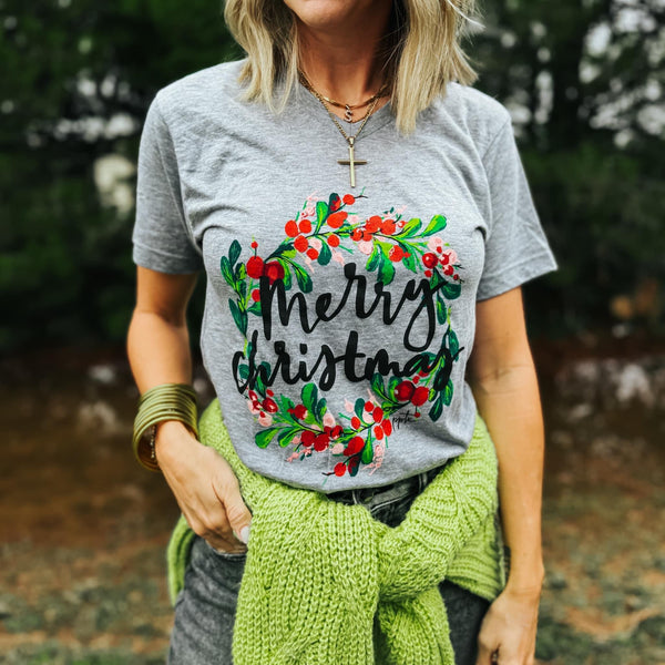 Merry Christmas Wreath Tee