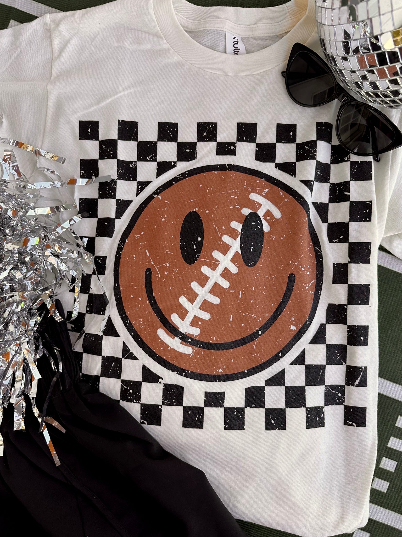 Checkered Football Happy Face Tee