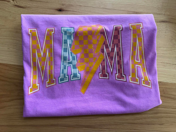 MAMA Checkered Lightning Bright Graphic Graphic Tee