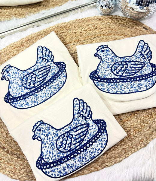 Blue Chicken Floral Applique Sweatshirt
