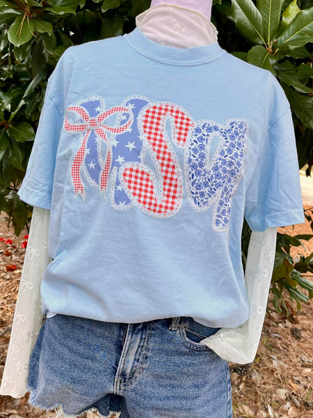 USA Lace Trim Patriotic Graphic Tee
