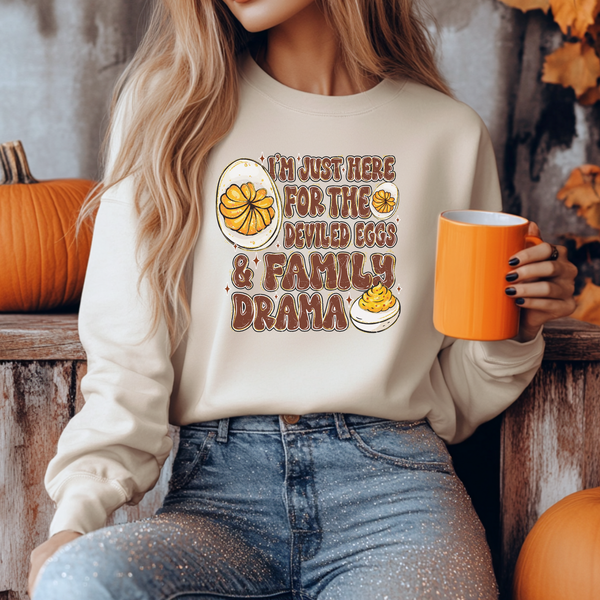 Here For The Deviled Eggs & Family Drama Graphic Sweatshirt