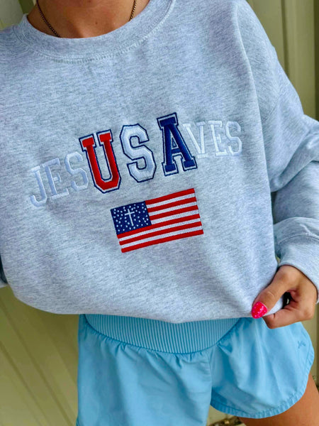 Jesus Saves USA Embroidery Graphic July48