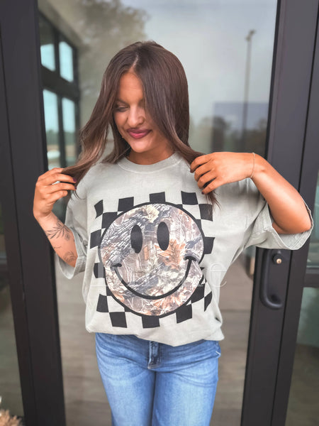 Camo Smiley on Sandstone Tee