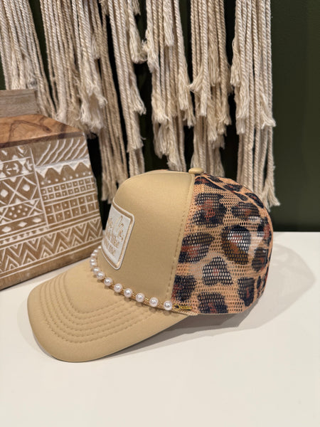Excuse Me Tan Leopard Trucker