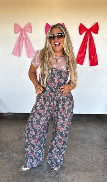 Cassidy Floral Denim Overalls *Preorder