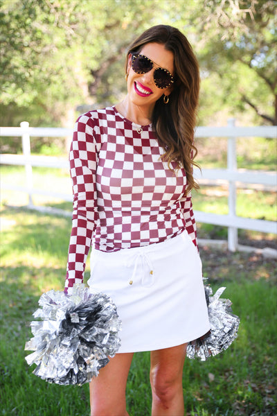 Maroon Checkered Mesh Top *Preorder