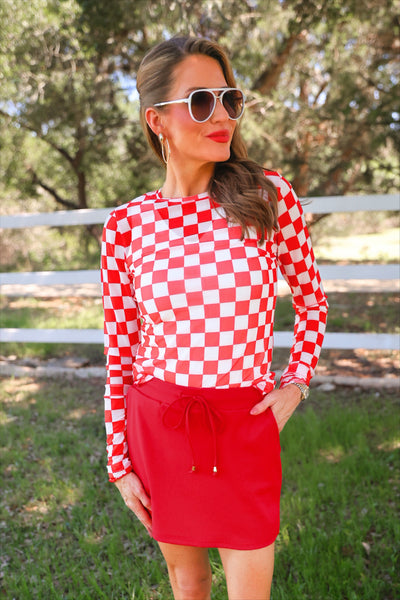 Red Checkered Mesh Top *Preorder