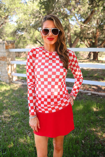 Red Checkered Mesh Top *Preorder