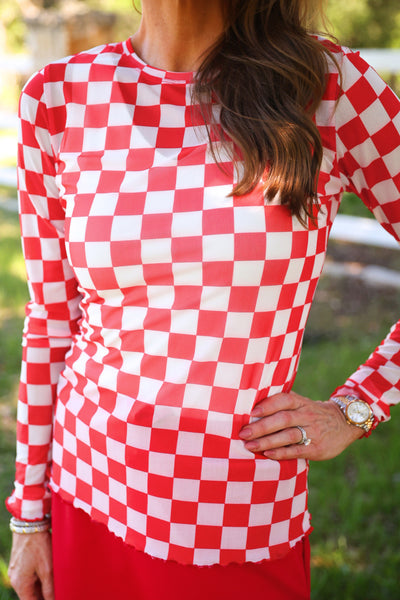 Red Checkered Mesh Top *Preorder