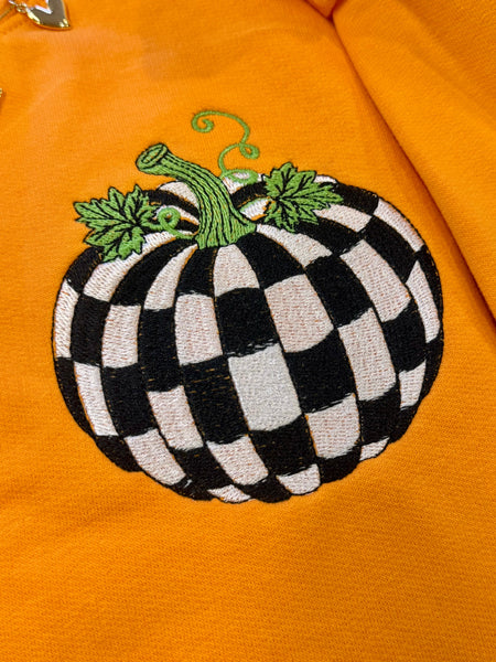Checkered Pumpkin Embroidered Sweatshirt