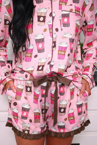 Coffee Date Ruffle Pajama Set *preorder