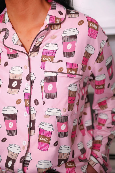 Coffee Date Ruffle Pajama Set *preorder