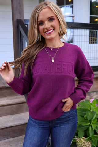 Grateful Embossed Sweater