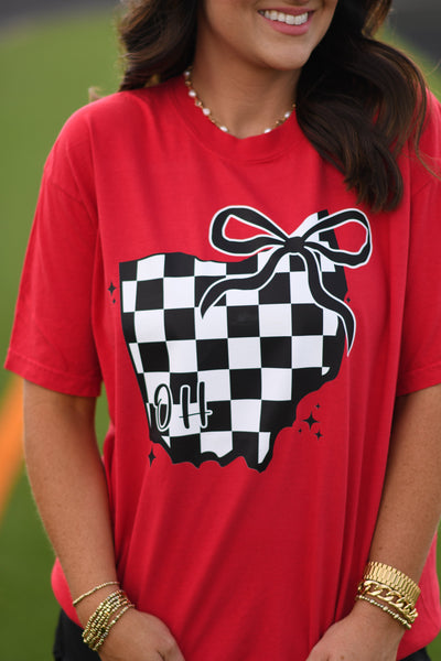 OH Checkered State Bow Tee