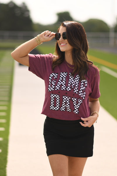 Maroon Checkered Game Day Tee
