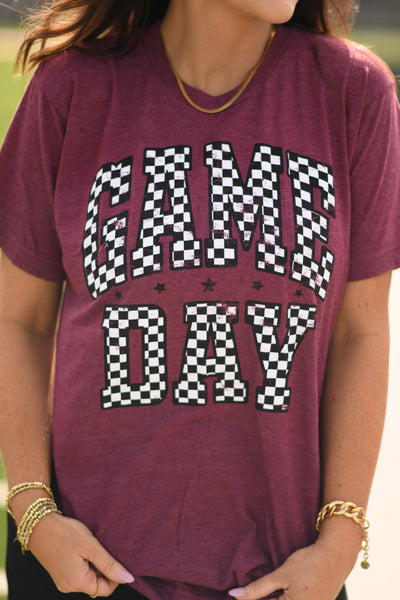 Maroon Checkered Game Day Tee