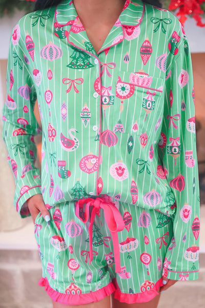 Decked in Ornaments Ruffle Pajama Set *preorder