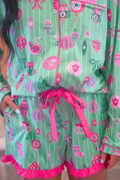 Decked in Ornaments Ruffle Pajama Set *preorder