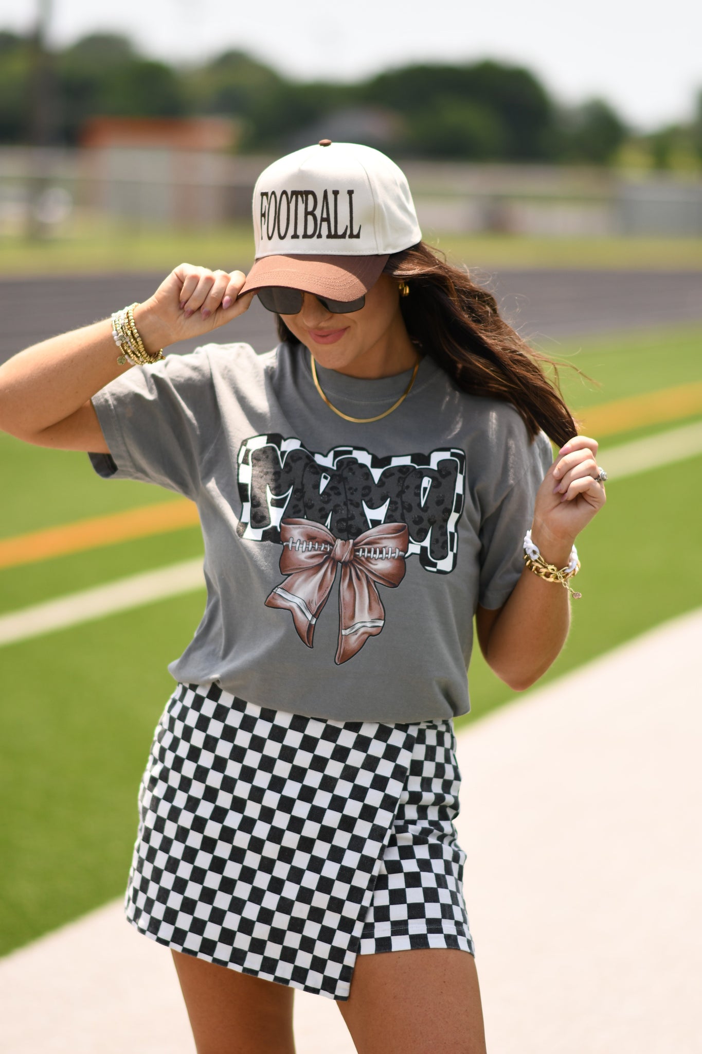 Football Mama Checkered Bow Tee