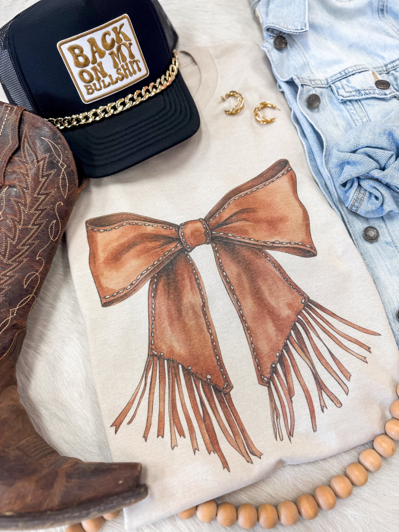 Fringe Leather Bow Tee