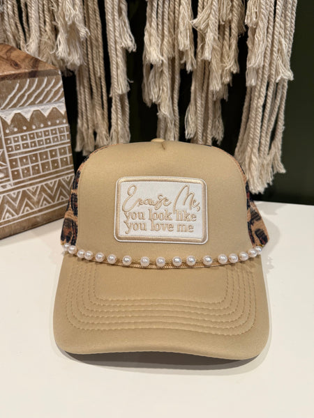 Excuse Me Tan Leopard Trucker