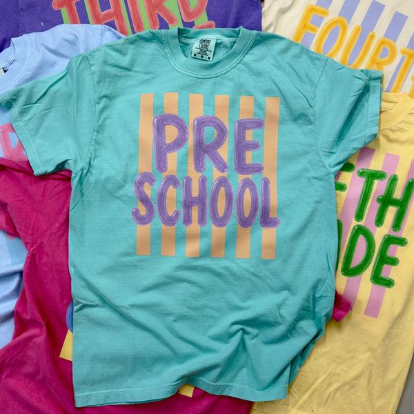 Stripes Back To School Grades Teacher Tee