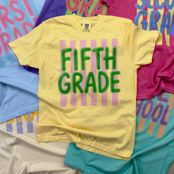 Stripes Back To School Grades Teacher Tee