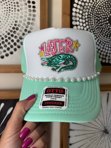 Later Alligator Sequin Trucker