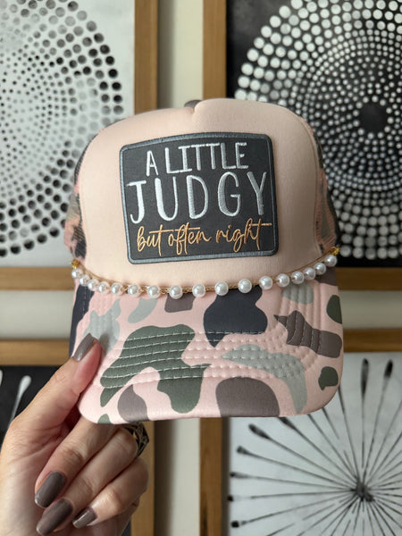 A Little Judgy Peachy Camo Trucker