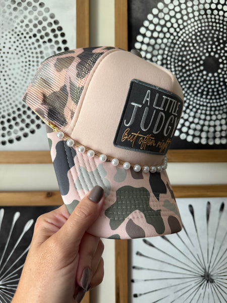 A Little Judgy Peachy Camo Trucker