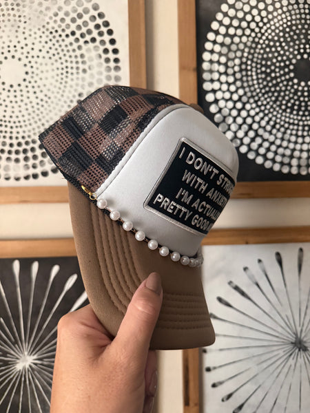 Good At Anxiety Checkered Trucker