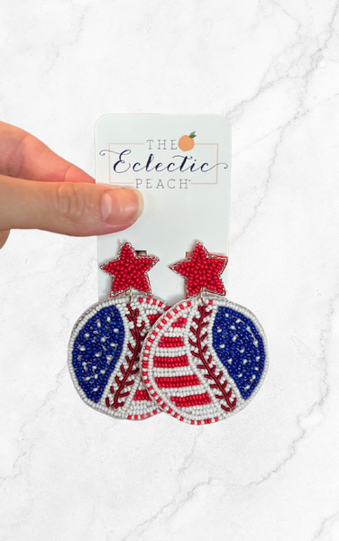 Patriotic Beaded Baseball Earrings